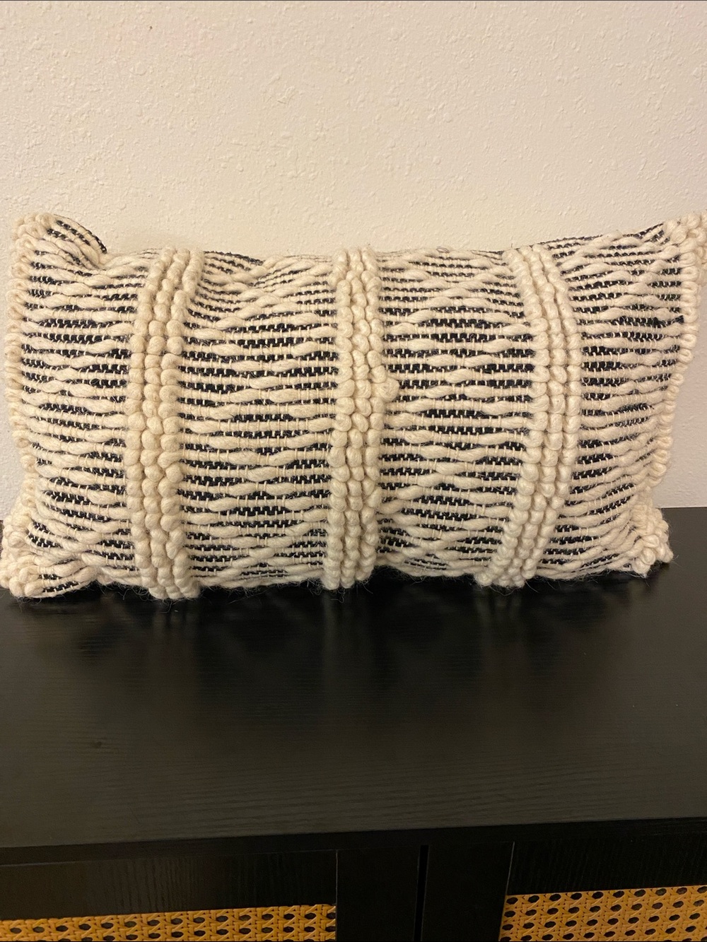 Handwoven Cream and Black Textured Lumbar Pillow